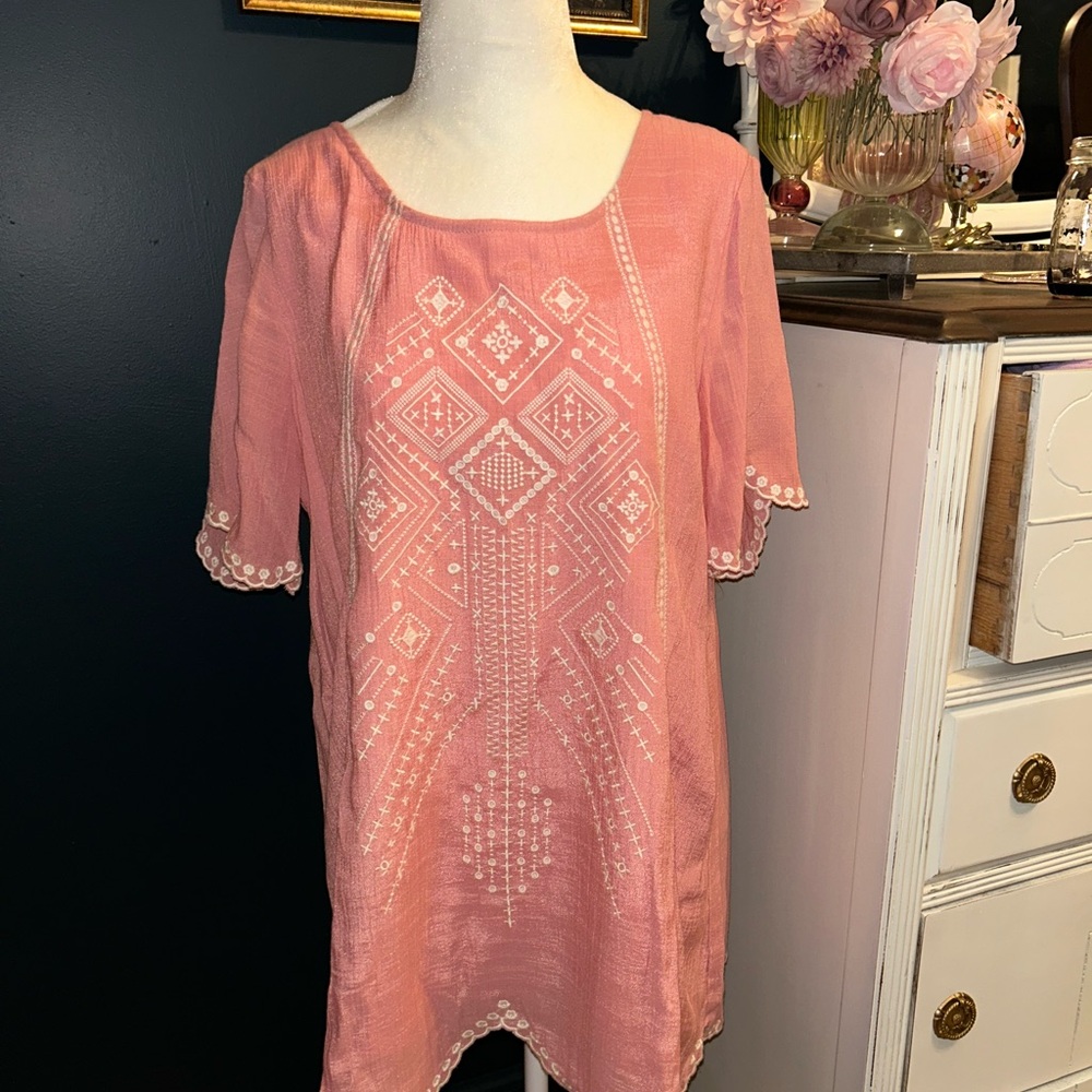 Coldwater Creek Pink Embroidered Blouse